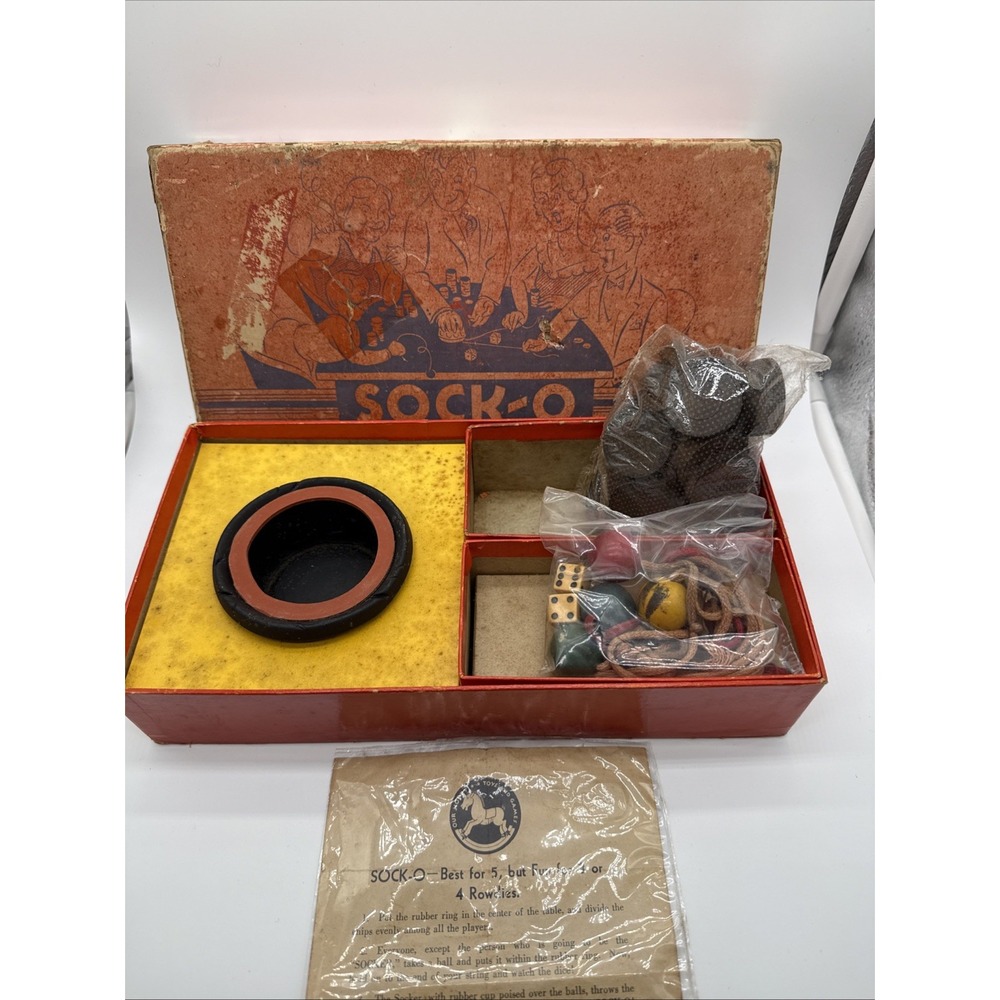 Rare 1930s Vintage Game of SOCK-O in Original Packaging Dice Game Embossing Co.